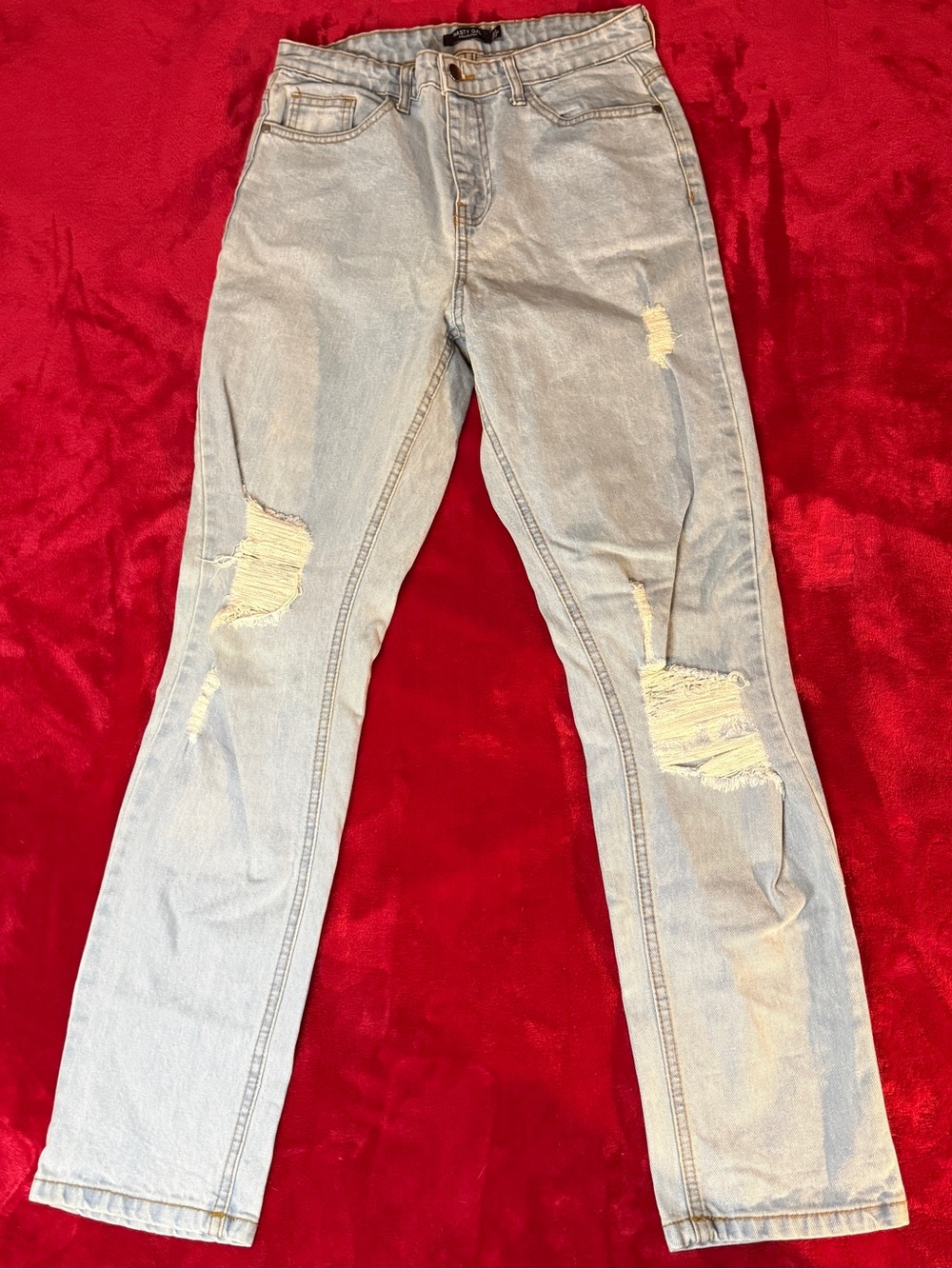 Nasty Gal Distressed High-Waist Straight Leg Jeans - Light Wash